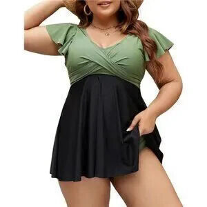 Womens Plus Size Tankini Swim Dress Tummy Control Swimsuit